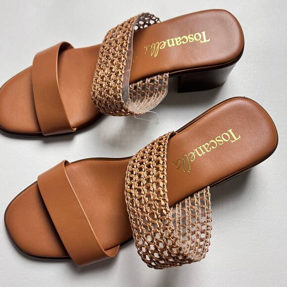 TOSCANELLA Women's Tan Made In Italy Gaucho Raffia Heeled Sandals  Sz 9 - Picture 4 of 11